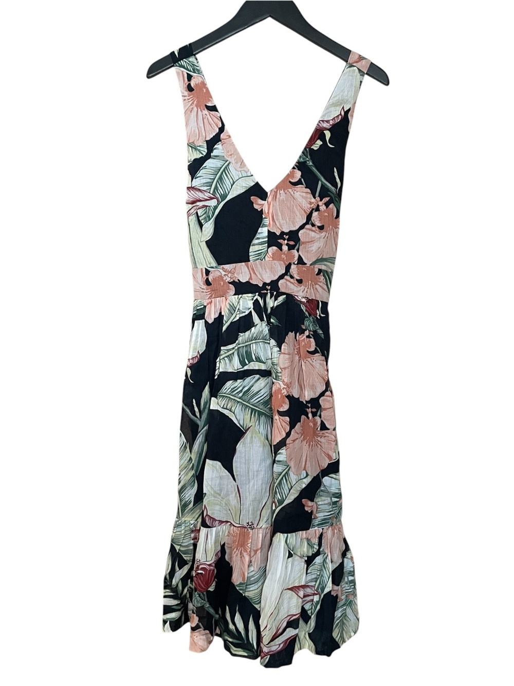 Ann Taylor Tropical Floral Midi Dress Size 8 Deep V Neck Fit Flare NWT